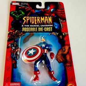 SPIDER-MAN MARVEL UNIVERSE TOYBIZ  POSEABLE DIECAST 2" FIGURE CAPTAIN AMERICA